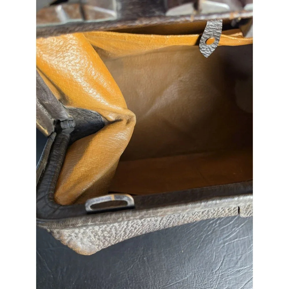 Vintage Mid Century Leather Doctor's Medical Bag Sharkskin